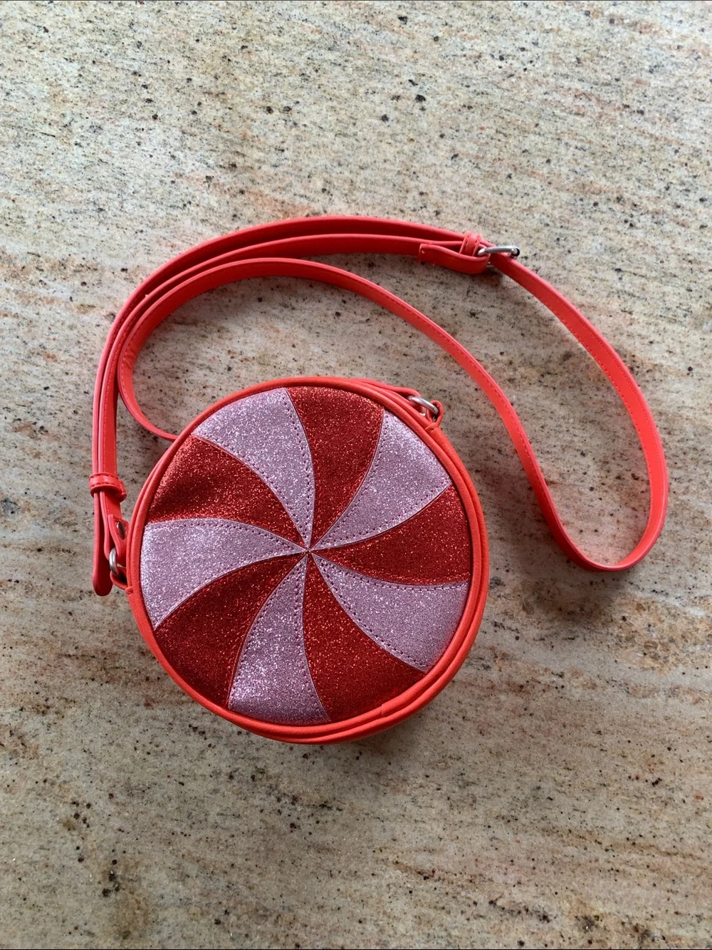 Kids Red & Pink Glitter Peppermint Crossbody Bag